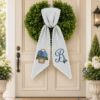 Picture of Personalized Blue Hydrangea Sash, Embroidered Floral Monogram Sash, Custom Initial Garden Party Accessory, Spring Summer Embroidered Sash