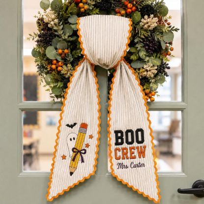 Picture of Personalized Teacher Halloween Sash, Boo Crew Embroidered Sash, Custom Teacher Halloween Class  Accessory, Ghost Pencil Fall Gift Teacher