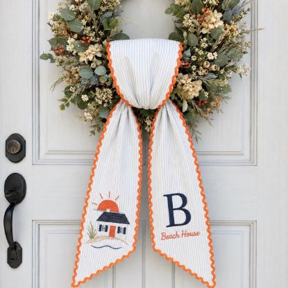 Picture of Personalized Beach House Sash, Coastal House Embroidered Monogram Sash, Custom Initial Summer Holiday Accessory, Beach House Lover Gift
