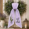 Picture of Personalized Lily of the Valley Sash, Custom Floral Monogram Embroidered Sash, Lavender Striped Spring Gift, Personalized Initial Sash