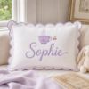 Picture of Personalized Tea Cup Name Pillow, Embroidered Scalloped Pillow, Custom Girls Name Cushion, Cherry Tea Party Nursery Decor, Kids Room Gift