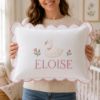Picture of Personalized Swan Name Pillow, Embroidered Scalloped Pillow, Custom Baby Girl Cushion, Floral Swan Nursery Decor, Baby Shower Gift