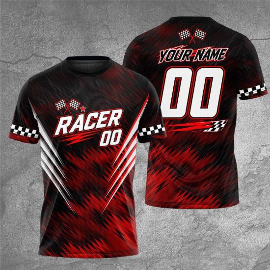 Picture of Personalized Racing Shirt, Custom Racer Name & Number Tee, Checkered Flag Motorsport Shirt, Racing Team Gift, Adult Kids Race T-Shirt