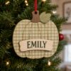 Picture of Personalized Plaid Pumpkin Ornament, Custom Name Wooden Christmas Ornament, Gingham Fall Decor, Family Thanksgiving Gift, Kids Keepsake