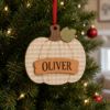 Picture of Personalized Plaid Pumpkin Ornament, Custom Name Wooden Christmas Ornament, Gingham Fall Decor, Family Thanksgiving Gift, Kids Keepsake