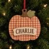 Picture of Personalized Plaid Pumpkin Ornament, Custom Name Wooden Christmas Ornament, Gingham Fall Decor, Family Thanksgiving Gift, Kids Keepsake