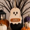 Picture of Personalized Halloween Ornament, Custom Name Wooden Ghost Mummy Skeleton Monster Ornament, Kids Halloween Gift, Spooky Family Decor