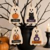 Picture of Personalized Ghost Halloween Ornament, Custom Name Wooden Ghost Ornament, Pumpkin Black Cat Potion Decor, Kids Spooky Halloween Gift