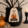 Picture of Personalized Ghost Halloween Ornament, Custom Name Wooden Ghost Ornament, Pumpkin Black Cat Potion Decor, Kids Spooky Halloween Gift