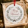 Picture of Personalized Merry & Married Ceramic Ornament 2026, Custom Couple Names, First Christmas Married Keepsake, Newlywed Wedding Christmas Gift