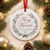 Picture of Personalized Merry & Married Ceramic Ornament 2026, Custom Couple Names, First Christmas Married Keepsake, Newlywed Wedding Christmas Gift