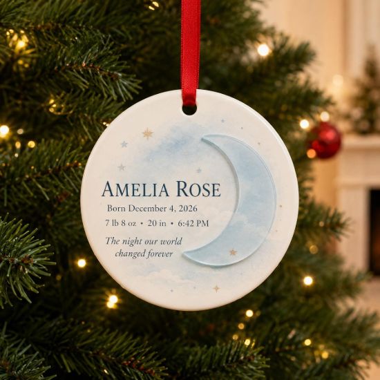 Picture of Personalized Baby Birth Stats Ornament, Custom Name Newborn Christmas Ornament, Moon and Stars Baby Keepsake, New Baby Gift 2026