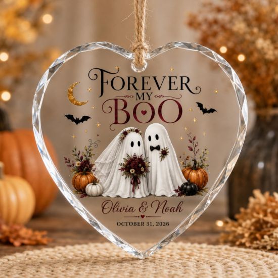Picture of Personalized Forever My Boo Glass Ornament 2026, Ghost Bride Groom Halloween Wedding, Custom Names Date, Spooky Newlywed Keepsake Gift