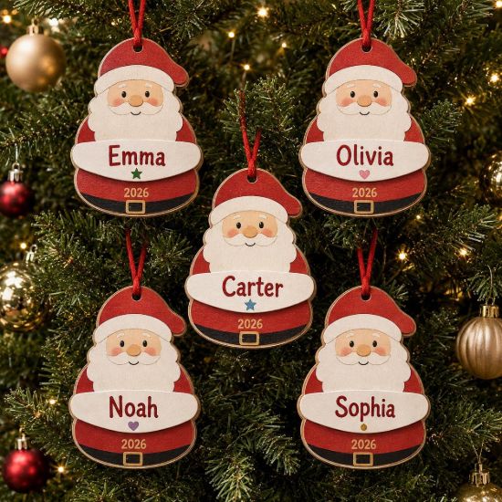 Picture of Personalized Santa Ornament, Custom Name Christmas Ornament, Kids Christmas Gift, Wooden Santa Keepsake, 2026 Xmas Tree Decor, Family Gift