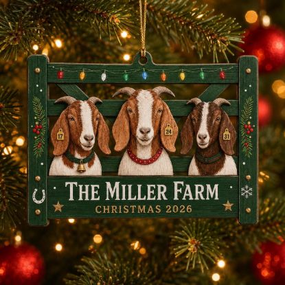 Picture of Personalized Goat Christmas Ornament, Custom Farm Name Ornament, Goat Lover Gift, Farmhouse Christmas Decor Farmer Family Keepsake Gift 2026