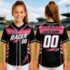 Picture of Personalized Kids Racing Baseball Jersey, Custom Name Number Racer Shirt, Checkered Flag Youth Sports Jersey, Black Teal Yellow Team Jersey