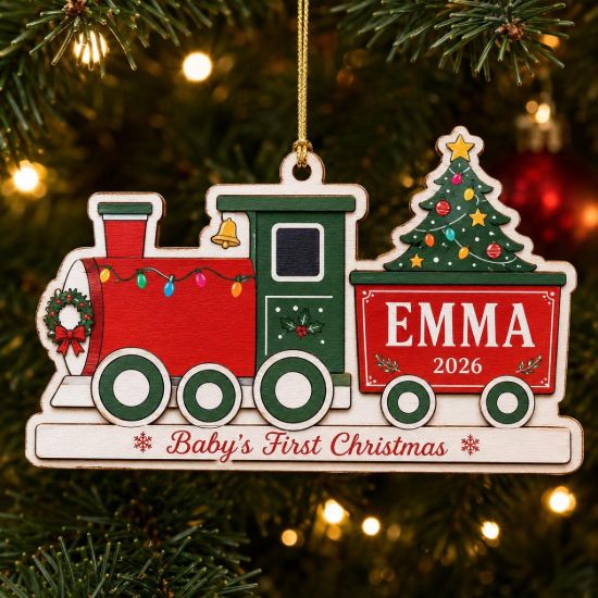 Picture of Personalized Baby First Christmas Ornament, Custom Name Train Ornament, Baby 1st Christmas Gift, Newborn Keepsake, 2026 Xmas Tree Decor Gift