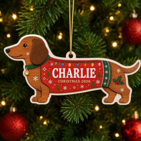 Picture of Personalized Dachshund Christmas Ornament, Custom Dog Name Ornament, Doxie Lover Gift, Sausage Dog Keepsake, Dog Mom Gift, 2026 Xmas Decor