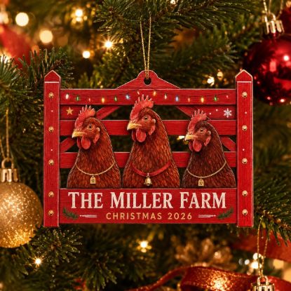 Picture of Personalized Chicken Christmas Ornament, Custom Farm Name Ornament, Hen Lover Gift, Farmer Gift, Family Farm Keepsake, Christmas 2026 Decor