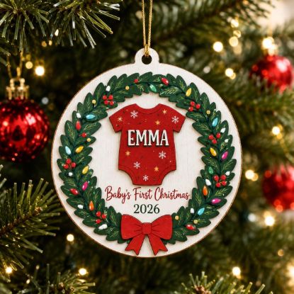 Picture of Personalized Baby First Christmas Ornament, Custom Name Baby Onesie Ornament, Newborn Keepsake, Baby 1st Christmas Gift, 2026 Xmas Tree Gift