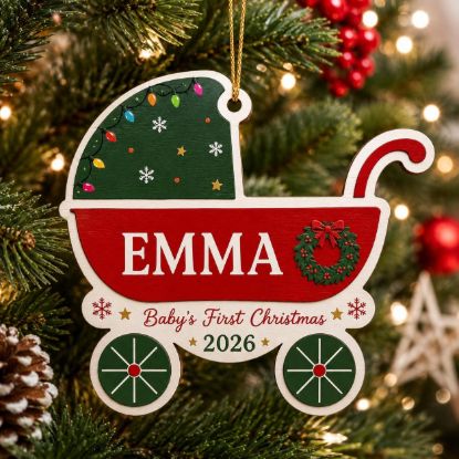 Picture of Personalized Baby First Christmas Ornament, Custom Name Baby Carriage Ornament, Newborn Keepsake, Baby 1st Christmas Gift, 2026 Xmas Decor