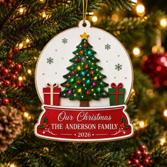 Picture of Personalized Family Christmas Ornament, Custom Family Name Snow Globe Ornament, 2026 Christmas Tree Keepsake, Holiday Home Gift for Parents