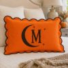 Picture of Personalized Moon Halloween Monogram Pillow, Custom Initial Embroidered Linen Pillow, Celestial Scalloped Throw Pillow, Witchy Bedroom Decor