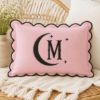 Picture of Personalized Moon Halloween Monogram Pillow, Custom Initial Embroidered Linen Pillow, Celestial Scalloped Throw Pillow, Witchy Bedroom Decor