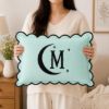 Picture of Personalized Moon Halloween Monogram Pillow, Custom Initial Embroidered Linen Pillow, Celestial Scalloped Throw Pillow, Witchy Bedroom Decor