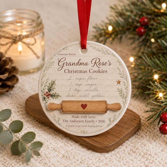 Picture of Personalized Family Recipe Ornament, Custom Handwritten Recipe Christmas Gift, Grandma Recipe Keepsake, Ceramic Acrylic Ornament Gift 2026