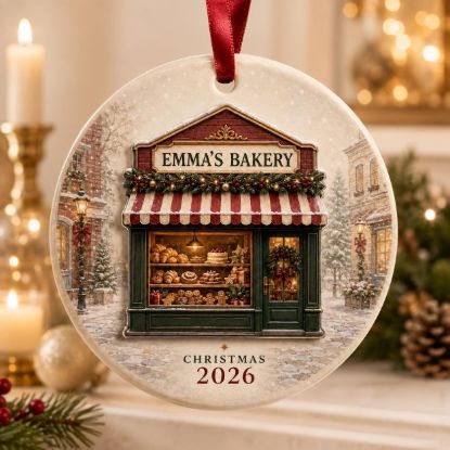 Picture of Personalized Bakery Christmas Ornament, Custom Bakery Name Gift, Baker Gift, Small Business Ornament, 2026 Christmas Keepsake, Shop Decor