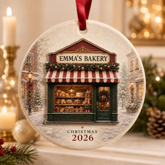 Picture of Personalized Bakery Christmas Ornament, Custom Bakery Name Gift, Baker Gift, Small Business Ornament, 2026 Christmas Keepsake, Shop Decor