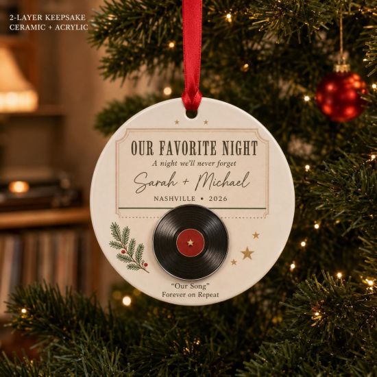 Picture of Personalized Our Song Ornament, Custom Couple Christmas Gift, Vinyl Record Keepsake, Anniversary Gift, Concert Memory Ornament for Couples