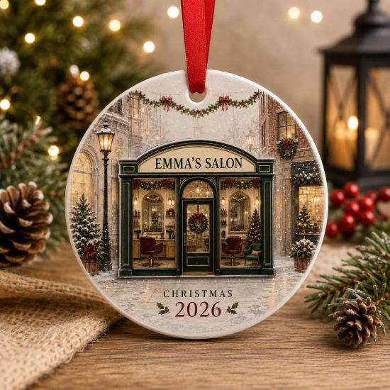 Picture of Personalized Hair Salon Christmas Ornament, Custom Salon Name Gift, Hair Stylist Ornament, Salon Owner Gift, Beauty Shop Christmas Keepsake