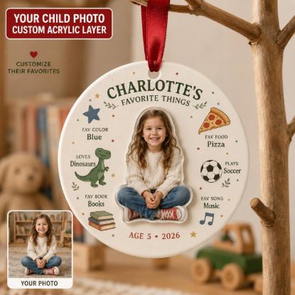 Picture of Personalized Kids Favorite Things Ornament, Custom Photo Child Christmas Gift, Age Milestone Keepsake, 2 Layer Ceramic Acrylic Ornament 2026