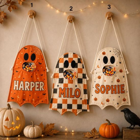 Picture of Personalized Trick or Treat Bag for Kids, Custom Name Ghost Halloween Candy Bag, Halloween Tote, Toddler Trick or Treat Sack Halloween 2026