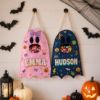 Picture of Personalized Trick or Treat Bag for Kids, Custom Name Ghost Halloween Candy Bag, Boys Girls Halloween Tote, Toddler Candy Sack Halloween