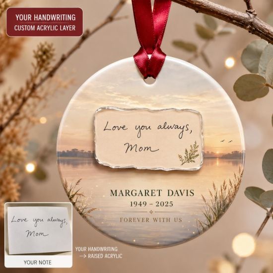Picture of Personalized Handwriting Memorial Ornament, Custom Handwritten Note Gift, 2 Layer Ceramic Acrylic Keepsake, Sympathy Christmas Ornament 2026