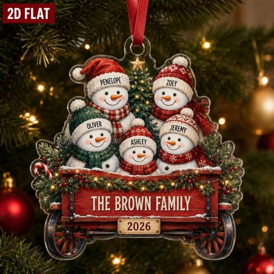 Picture of Personalized Snowman Family Ornament, Custom Family Name Christmas Gift, Family of 5 Ornament, Kids Name Keepsake, Christmas 2026 Decor