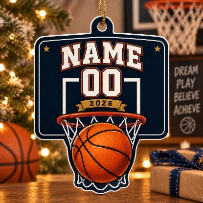 Picture of Personalized Basketball Ornament, Custom Name Number Player Gift, Basketball Christmas Keepsake, Sports Team Gift, Christmas Decor 2026