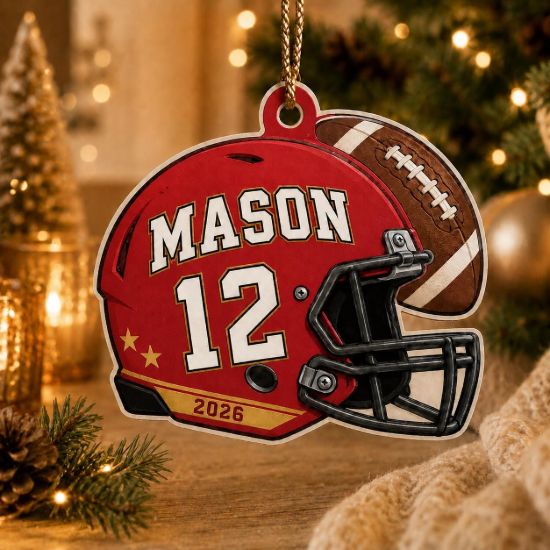 Picture of Personalized Football Ornament, Custom Name Number Player Gift, Football Helmet Christmas Keepsake, Sports Team Gift, Christmas Decor 2026