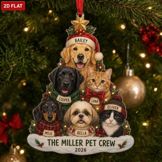 Picture of Personalized Pet Family Ornament, Custom Dog Cat Names Christmas Gift, 2D Flat Ornament, Multi Pet Lover Keepsake, Pet Crew Christmas 2026