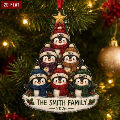 Picture of Personalized Penguin Family Ornament, Custom Names Christmas Gift, Family of 6 Keepsake, 2D Flat Holiday Ornament, Christmas Decor 2026