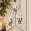 Picture of Personalized Easter Wreath Sash, Bunny Monogram Sash, Neutral Toile Spring Wreath Bow, Custom Hunting Rabbit Sash, Farmhouse Hostess Gift