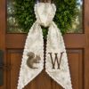 Picture of Personalized Squirrel Hunting Wreath Sash, Toile Monogram Sash, Woodland Fall Wreath Bow, Custom Initial Thanksgiving Sash, Fall Decor Gift