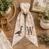 Picture of Personalized Goose Hunting Wreath Sash, Neutral Toile Monogram Sash, Custom Thanksgiving Sash, Farmhouse Hostess Gift, Autumn Wreath Bow