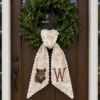 Picture of Personalized Wild Boar Wreath Sash, Neutral Monogram Sash, Custom Initial Hunting Bear  Wreath Bow, Rustic Thanksgiving Lodge Hostess Gift