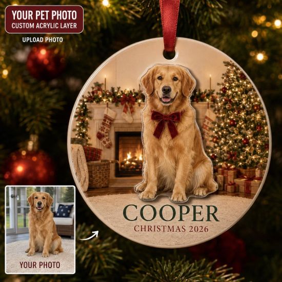 Picture of Personalized Pet Photo Christmas Ornament, Custom Dog 2 Layer Ceramic Acrylic Ornament, Pet Lover Gift, Christmas Keepsake, Dog Mom Gift