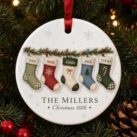 Picture of Personalized Family Christmas Ornament, Custom Stocking Names 2 Layer Ceramic Acrylic Ornament, Family Keepsake, Christmas Gift for Family
