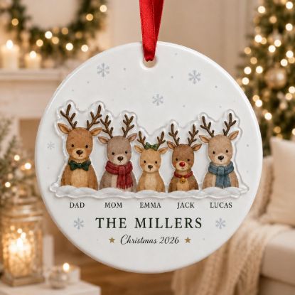Picture of Personalized Family Deer Christmas Ornament, Custom Reindeer 2 Layer Ceramic Acrylic Ornament, Christmas Gift for Parents, Christmas 2026